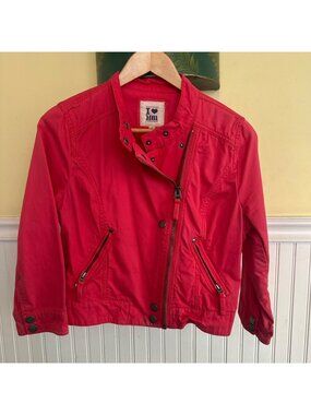 I Heart HB1 Red Moto Jacket With Zip Pockets & Snap Details Size Large (L)
